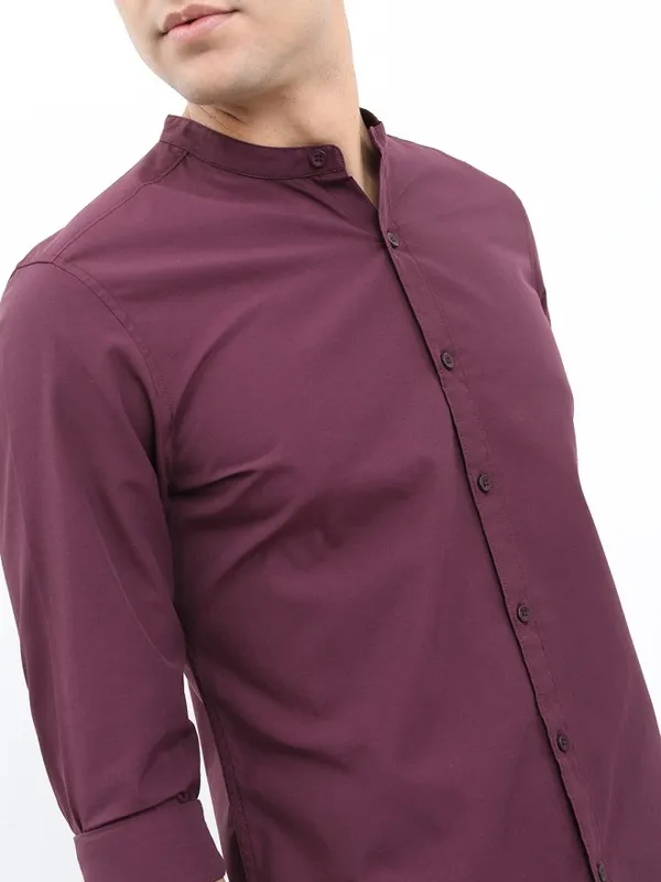 Ketch Men Purple Solid Slim Fit Casual Shirt
