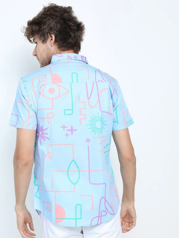 Locomotive Men Blue Printed Slim Fit Casual Shirt