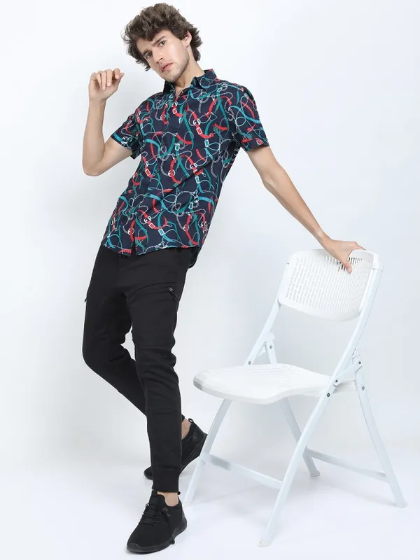 Locomotive Men Black Printed Slim Fit Casual Shirt