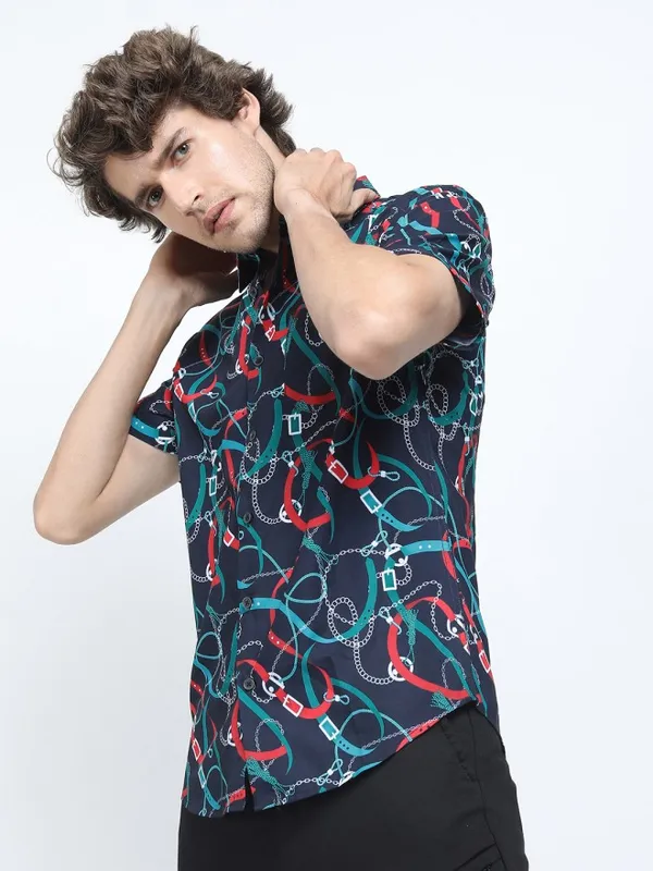 Locomotive Men Black Printed Slim Fit Casual Shirt