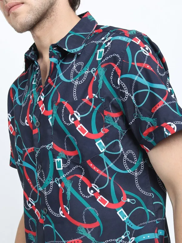 Locomotive Men Black Printed Slim Fit Casual Shirt