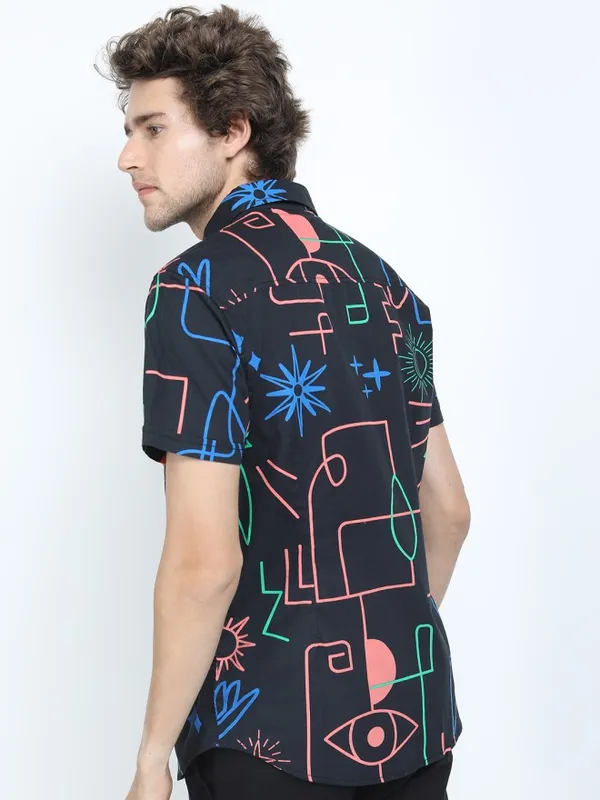 Locomotive Men Black Printed Slim Fit Casual Shirt