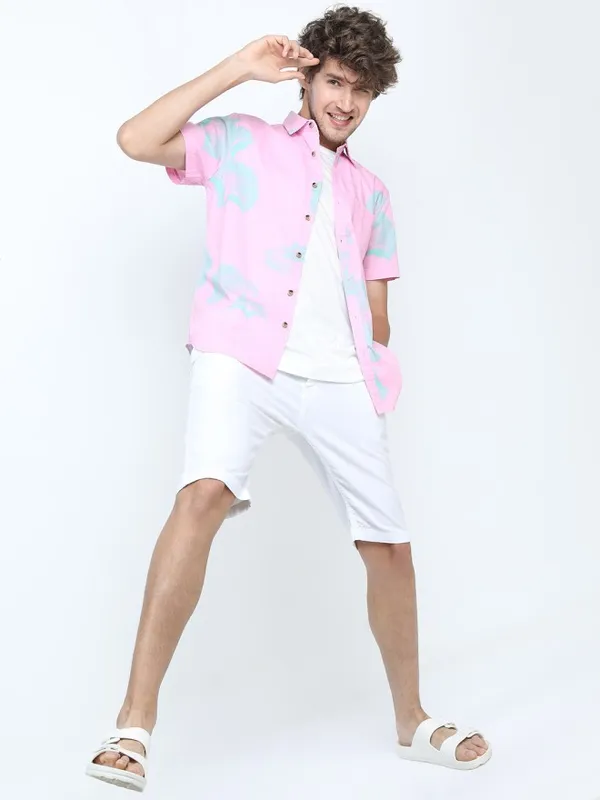 Locomotive Men Pink Printed Slim Fit Casual Shirt