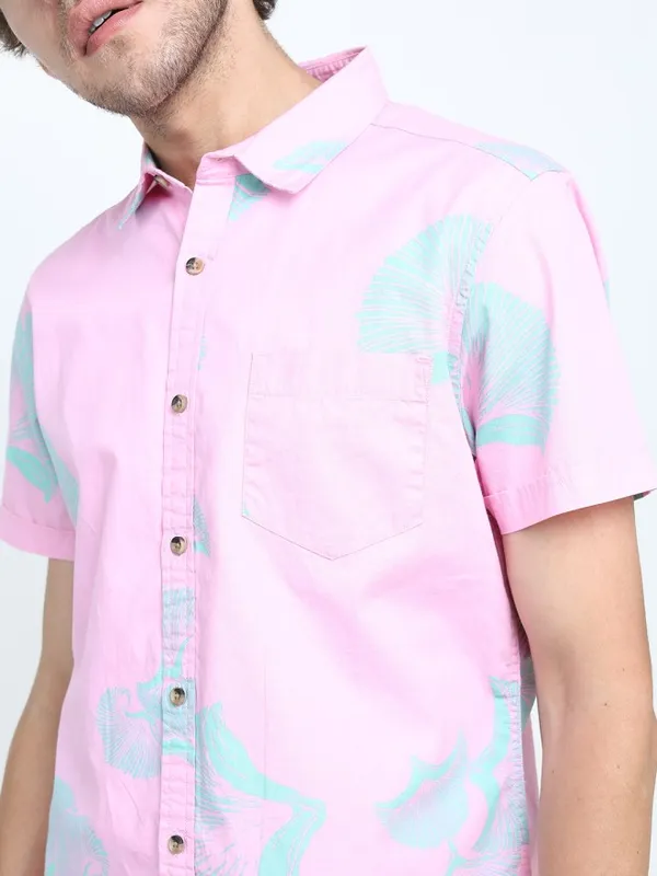 Locomotive Men Pink Printed Slim Fit Casual Shirt