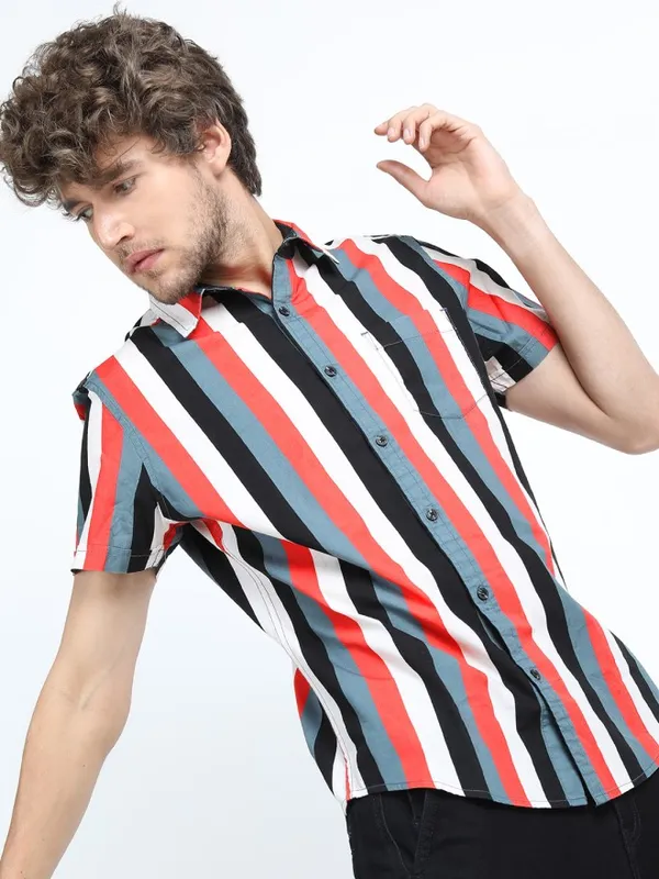 Highlander Men Multi Striped Slim Fit Casual Shirt