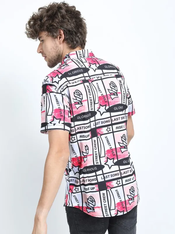 Locomotive Men Red Printed Slim Fit Casual Shirt