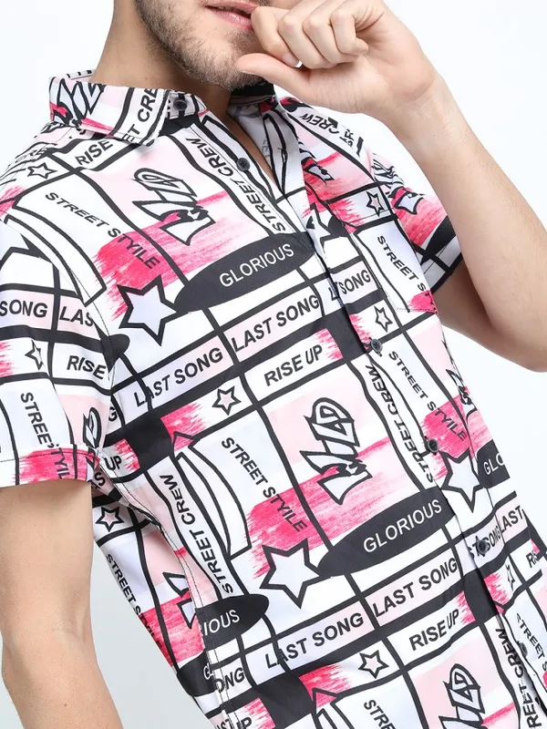 Locomotive Men Red Printed Slim Fit Casual Shirt