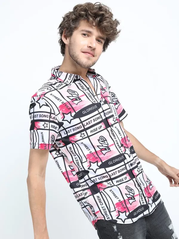Locomotive Men Red Printed Slim Fit Casual Shirt