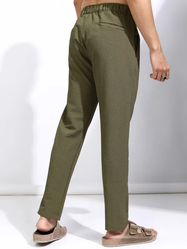Highlander Men Brown Slim Fit Self Design Casual Trouser