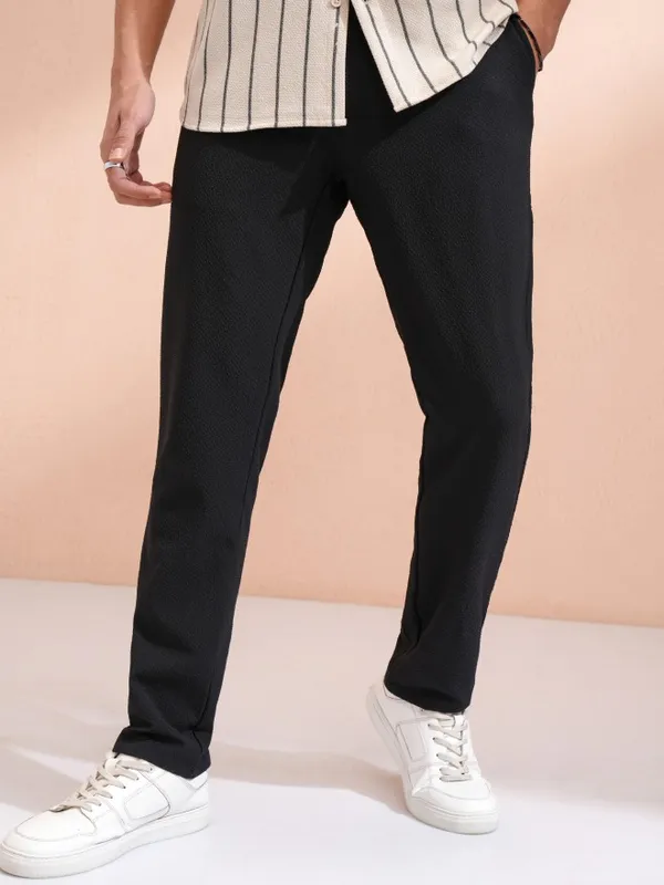 Highlander Men Black Slim Fit Solid Casual Trouser