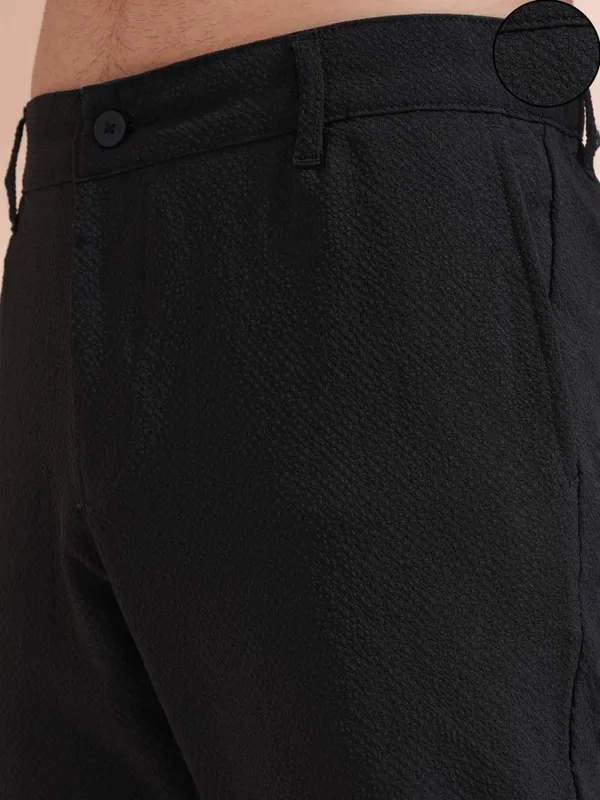 Highlander Men Black Slim Fit Solid Casual Trouser