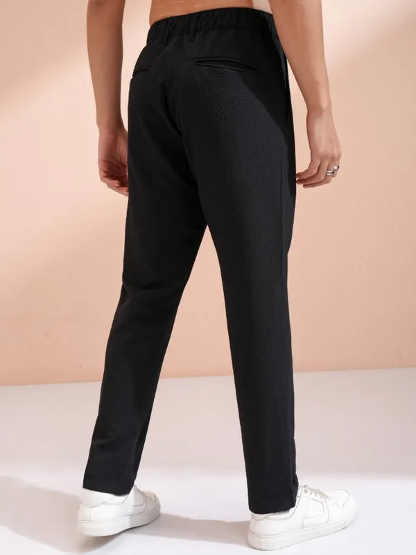 Highlander Men Black Slim Fit Textured Casual Trouser