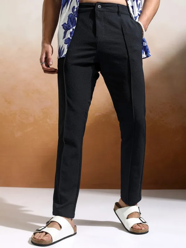 Highlander Men Blue Slim Fit Textured Casual Trouser