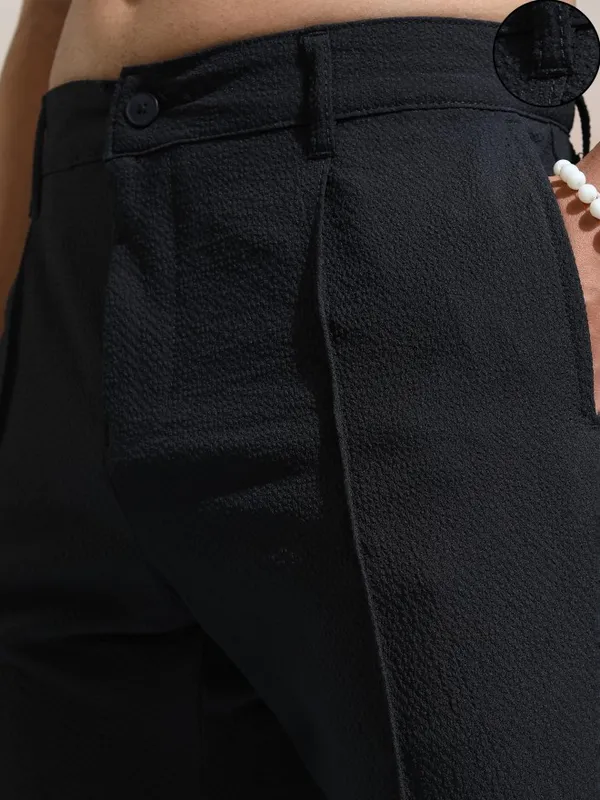 Highlander Men Blue Slim Fit Textured Casual Trouser