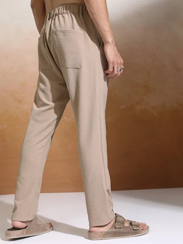 Highlander Men White Slim Fit Textured Casual Trouser