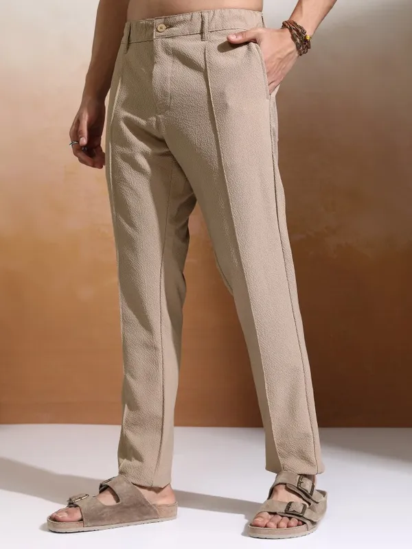 Highlander Men White Slim Fit Textured Casual Trouser