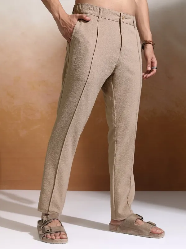 Highlander Men White Slim Fit Textured Casual Trouser