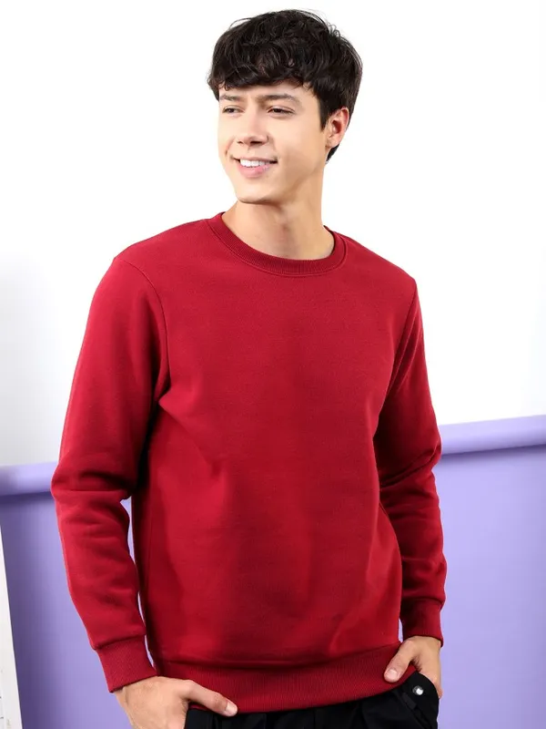 Highlander Men Maroon Round Neck Pullover Sweatshirt