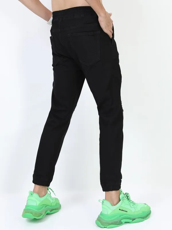 Highlander Men Black Jogger Highly Distressed Stretchable Jeans