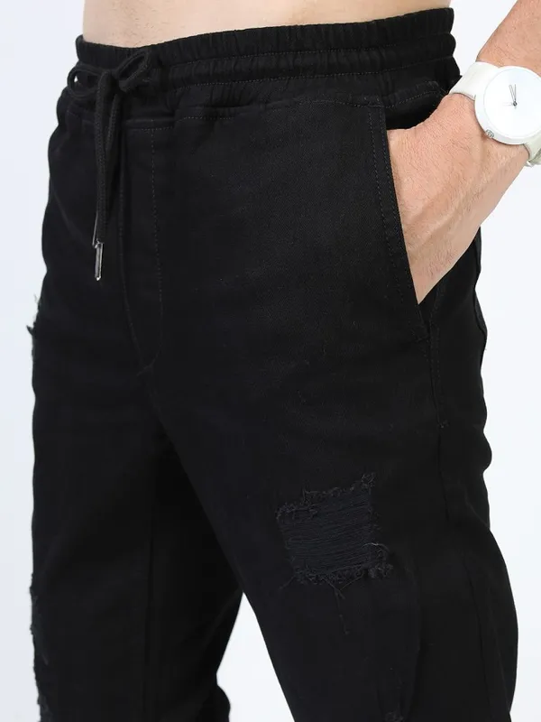 Highlander Men Black Jogger Highly Distressed Stretchable Jeans