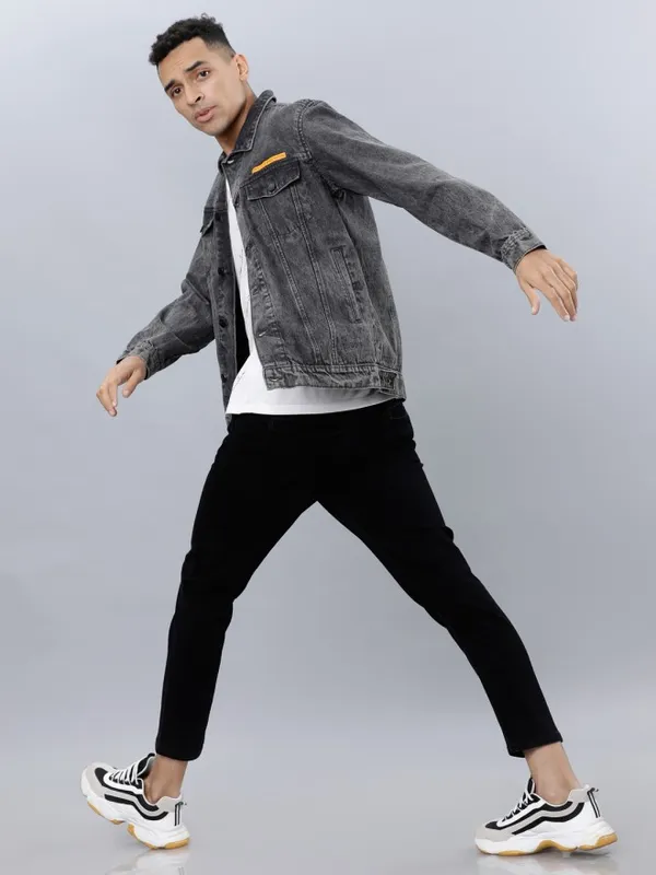 Highlander Men Grey Solid Denim Jacket