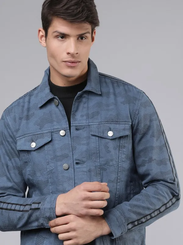 Highlander Men Blue Solid Denim Jacket