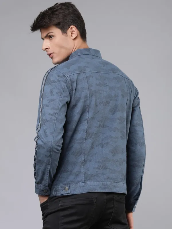 Highlander Men Blue Solid Denim Jacket