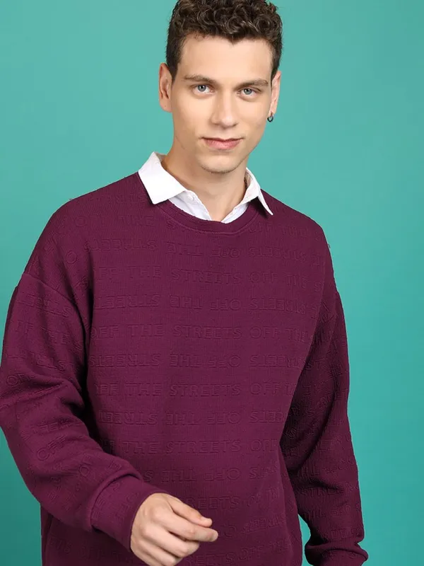 Highlander Men Purple Round Neck Pullover Sweatshirt