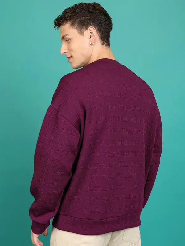 Highlander Men Purple Round Neck Pullover Sweatshirt