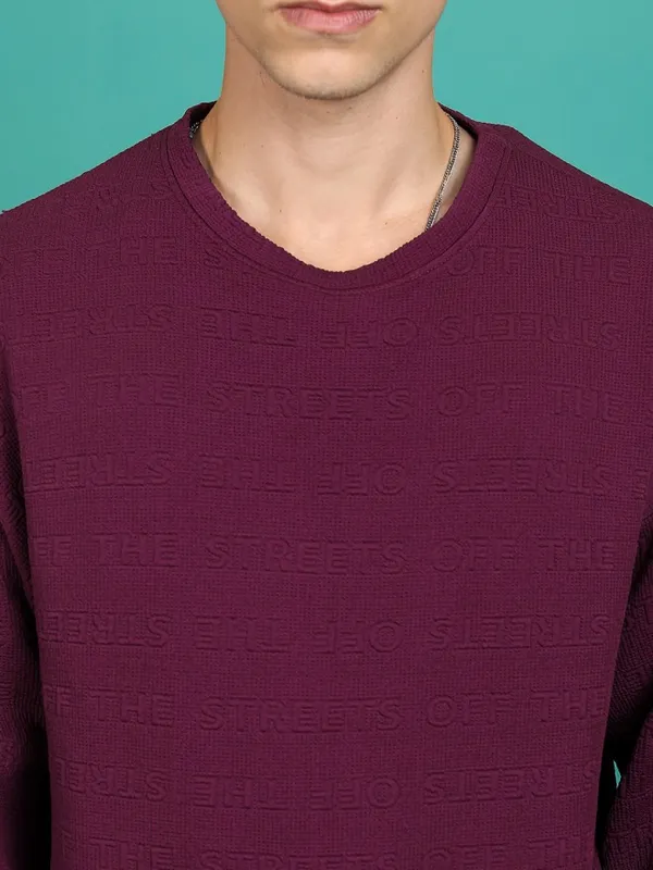 Highlander Men Purple Round Neck Pullover Sweatshirt