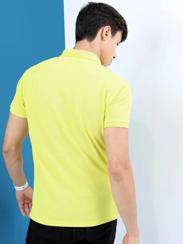 Highlander Men Lime Green Polo Collar Printed Polo Collar T-Shirt