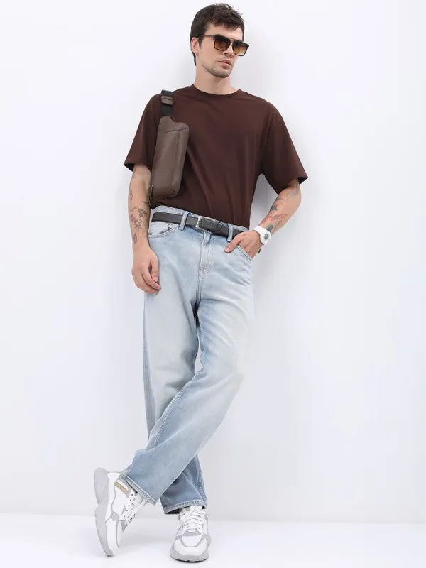 Men Self Design Round Neck Oversized Fit T-Shirt