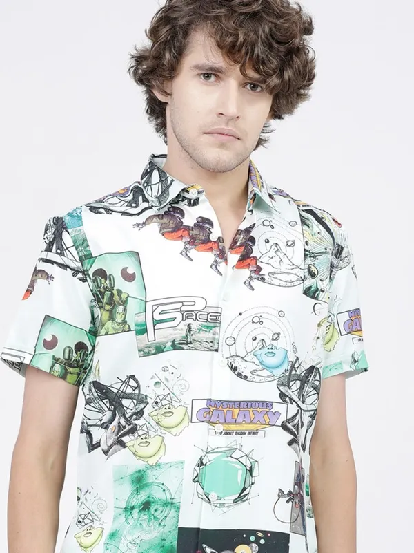 Highlander Men Grey Printed Slim Fit Casual Shirt