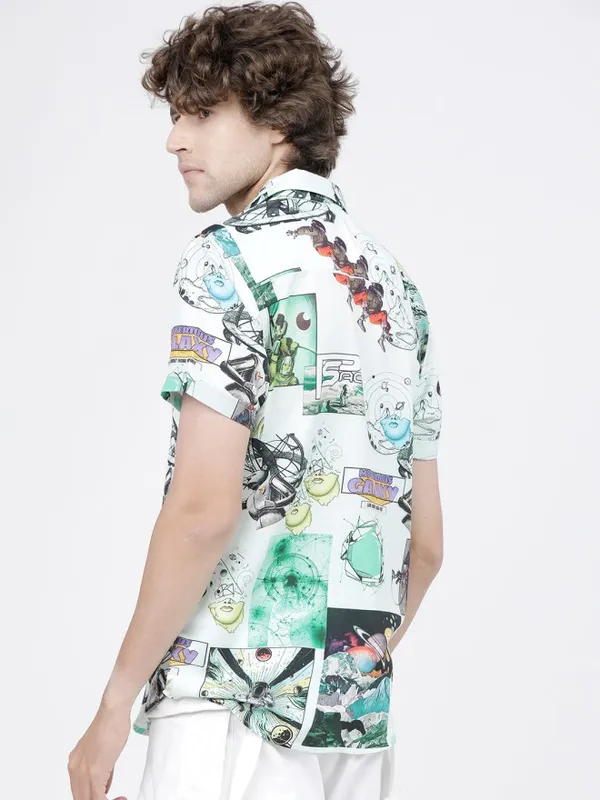 Highlander Men Grey Printed Slim Fit Casual Shirt