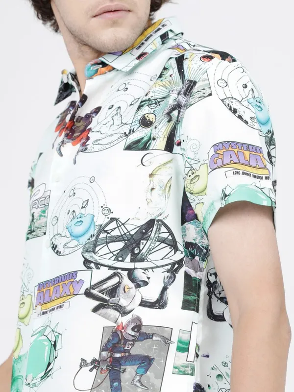 Highlander Men Grey Printed Slim Fit Casual Shirt