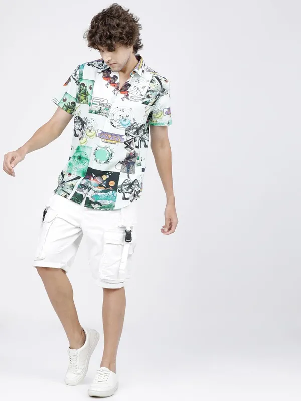 Highlander Men Grey Printed Slim Fit Casual Shirt