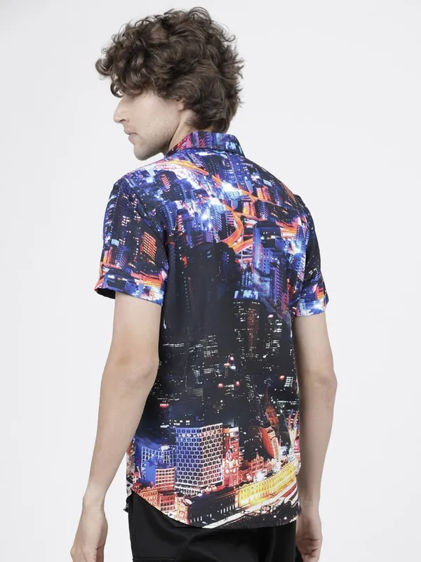 Highlander Men Blue Printed Slim Fit Casual Shirt