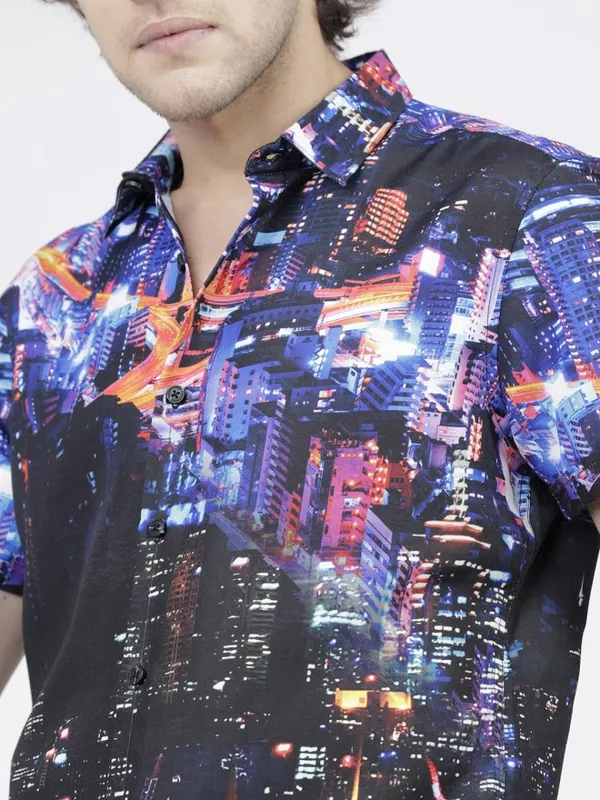 Highlander Men Blue Printed Slim Fit Casual Shirt
