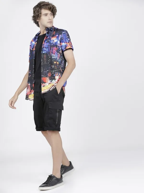 Highlander Men Blue Printed Slim Fit Casual Shirt