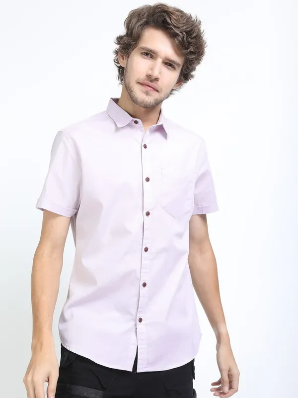 Highlander Men Pink Printed Slim Fit Casual Shirt