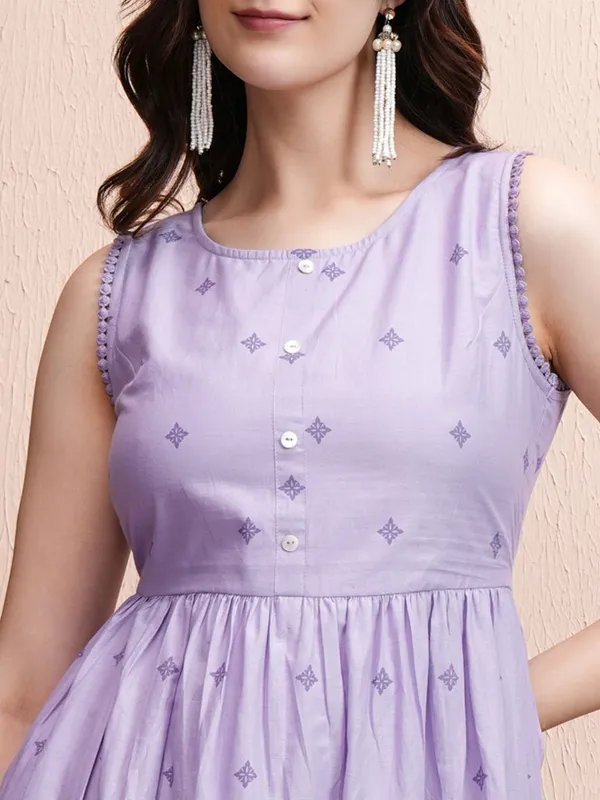 Vishudh Women Lavender Printed Fit and Flare Dress
