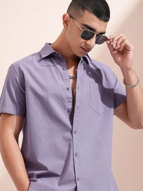 Ketch Men Lavender Solid Slim Fit Casual Shirt