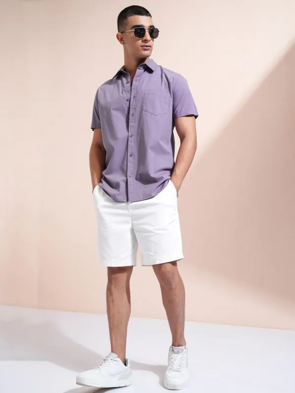 Ketch Men Lavender Solid Slim Fit Casual Shirt