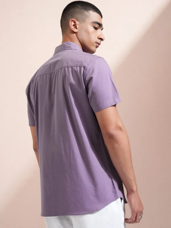 Ketch Men Lavender Solid Slim Fit Casual Shirt
