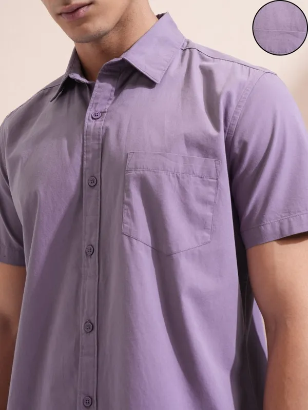 Ketch Men Lavender Solid Slim Fit Casual Shirt