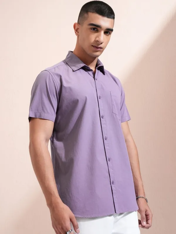 Ketch Men Lavender Solid Slim Fit Casual Shirt
