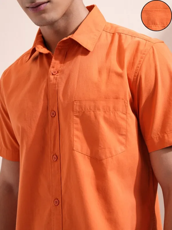 Ketch Men Orange Solid Slim Fit Casual Shirt