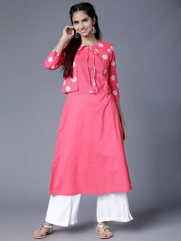 Vishudh Women Pink Checked Kurta With Trouser