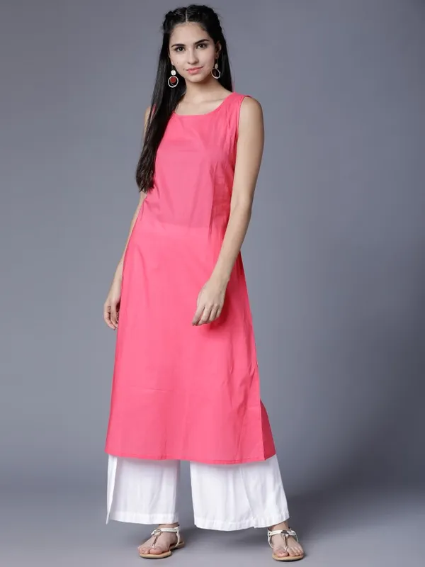 Vishudh Women Pink Checked Kurta With Trouser