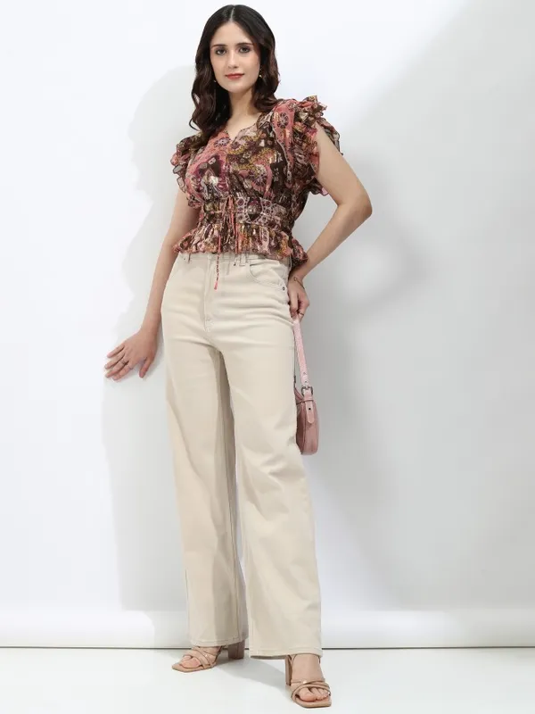 Vishudh Women Peach Printed Top